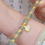 Daiiibabyyy Gold Color For Women's Hetian Jade Bracelet Leaves Double Layer Jewelry Girls Gifts Dropshipping