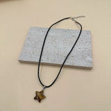 Daiiibabyyy  Natural Stone Five-pointed Star Crystal Rose Quartz Opal Star Pendant Necklace for Women Fluorite Lapis Bullet Pendulum Jewelry