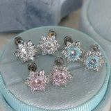Daiiibabyyy  Romantic Sparkling Zircon Snowflakes Stud Earrings for Women Girls Sweet Cute Elegant Earrings Daily Wearing Jewelry Accessories