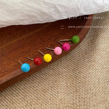 Daiiibabyyy  Colorful Glaze Bean Bean Earrings Women's Set Simple and Versatile Stud Earring Silver Needle Ear Piercing Ear Jewelry