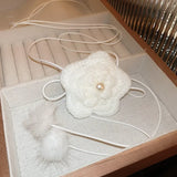 Daiiibabyyy -  Sweet White Color Wool Plush Flower Adjustable Tassel Pendant Necklaces for Women Mink Hair Ball Simulated Pearl Chokers