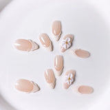 Daiiibabyyy  10pcs Handmade Nude Press-On Nails - 3D White Flower & Gold Studs Decor, Elegant Romantic Nail Supplies