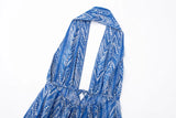 Daiiibabyyy  Sexy Women Halter V Collar Backless Mini Dress Women Holiday Blue Floral Lacing up Back Loose Dresses Femme Vestidos Summer Robe