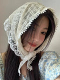Daiiibabyyy  Lace Flower Elegant Lace Women Flower White Pink Sweet Triangle Scarf Thin Breathable Ribbon Artistic Style Travel Photo Decora