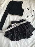 DAIIIBABYYY  -  Y2k Hottie Punk 3D Bow Summer Short Skirt Women New Fluffy and Fluffy Pumpkin Diablo Multilayer Solid Color All-match Skirt