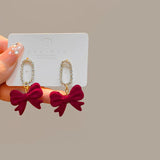 DAIIIBABYYY  -  New Romantic Winter Red Velvet Flocking Bow-knot Earrings Korean Fashion White Furry Ball Multi-style Dangle Earring Jewelry