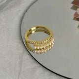 Daiiibabyyy  Silver Charming Minimalist Pearl Zircon Round Rings for Women Party Trendy Fine Jewelry Adjustable Accessories