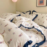 DAIIIBABYYY  -  French style pure cotton bed cover, four piece set on bed, 100 small floral all cotton duvet cover, bed sheet, lace style three