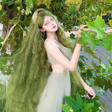 Daiiibabyyy  Green Curly Long Wig Lolita Cosplay Full Head Wig 1Meter Forest Mori Extra Long Wig Synthetic Party Costume Hairpiece