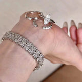 Daiiibabyyy  New Trend Minimalist 3 Piece Sets Shining Shining Horse Eye Zircon Rings Women's Opening Adjustable Ring