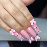 Daiiibabyyy  24Pcs Long Square Head Fake Nails 3D Butterfly Flower Bow Press on False Nails Rhinestone French Wearable Full Cover Nails Tips