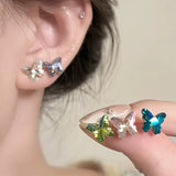 Daiiibabyyy  Small Butterfly Zircon Stud Earrings Women Girls Y2K Cute Exquisite Shiny Crystal Personality Fashion Ear Jewelry Accessories