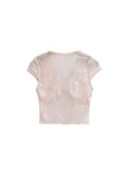 DAIIIBABYYY  -  Spicy Girl Retro Mesh See-through Bow V-neck Flying Sleeves T-shirts Women's Summer Pure Desire Style Butterfly Pullover Tops