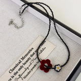 DAIIIBABYYY  -  Trendy Velvet Flower Bead Necklace New Simple Y2K Dark Punk Collarbone Chain Choker Women Girls Necklace Party Jewelry Gift