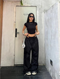 DAIIIBABYYY  -  Y2K Black Cargo Pants Women Streetwear Lace Up Baggy Sweatpants Harajuku Oversize Wide Leg Joggers Gyaru Track Trousers
