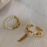 Daiiibabyyy Silver Gold Color Pearl Zircon  Asymmetry Ring For Women Girl Bead Design Korean Jewelry Birthday Gift Dropshipping