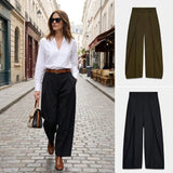 Daiiibabyyy  Winter New Women's Loose Trousers Metal Hook Decoration Casual Wide Leg Pants l Waist Zipper Polyester Fiber Folded Design