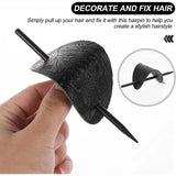 Daiiibabyyy  Fashion Leather Hair Clip with Stick Hair Barrette Hair Tie Hair Slide Oval Shape Hair Pins Ponytail Holders Hair Styling Tools