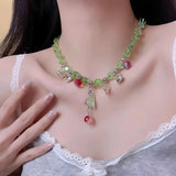 Daiiibabyyy  Mint Green Crystal Bead Necklace for Women Luxury Delicate Charm Sweet Heart Pendent Necklace Trendy Versatile Jewelry Wholesale