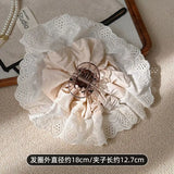 Daiiibabyyy  French Girly Lace Ruffle Cloud Flower Hair Claw Clips Soft Cotton Women Daily Wedding Elegant Lazy Bun Fashion Hair Accessories