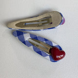 Daiiibabyyy  1PC Cute Blue And White Plaid Hair Clips With Red Heart Decor, 2 - Piece Sweet Hairpins, Lovely Hair Accessories For Girls