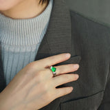 Daiiibabyyy  Retro Luxury Designer Jewelry Leopard Design Silver Color Rings Inlaid Sugar Tower Green Cubic Zirconia Ring For Women