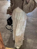 DAIIIBABYYY  -  Korean Chic Skirts Spring Gentle Temperament Long Skirt Embroidery Hook Flower High Waist Skirt Thin Lace Female Falda