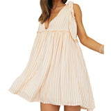 Daiiibabyyy  Women s Maternity Dress Casual Striped Sleeveless V-Neck Tie-Shoulder Mini Dress with Loose Fit for Summer Beach Party