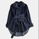 Daiiibabyyy  Casual Denim Shirt Tie Waist Adjustable Denim Shirt Backless Multiway Versatile Jean Blouse Short Sleeve Loose Denim Top