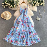 Daiiibabyyy  Vintage New Printing Slip Dress for Women Fashion A-Line Ruffled Robe Femme Sweet Backless Korean Dresses Vestidos De Mujer