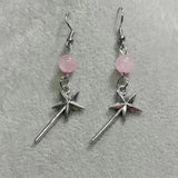 Daiiibabyyy  New Retro Exquisite Sliver Color Five-pointed Star Cane Pink Glass Crystal Beads Pendant for Women Halloween Magic Witch Jewelry