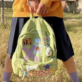 Daiiibabyyy  Patch Cute Girl Japanese Canvas Backpack Junior High School Students Niche Design Backpacks Campus All-match Bags