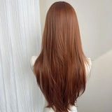 Daiiibabyyy  Synthetic Straight Women Wigs High-Layered Orange-Brown Wig with Hair Bangs 26inch Long Straight Wig for Women Daily Party Wear