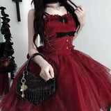 DAIIIBABYYY  -  Japan Gothic Lolita Jsk Mini Dress Women Kawaii Ruffles Bow Suspender Princess Dresses Girl Sweet Fairy Party Trailing Dress