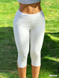 Daiiibabyyy  Summer Women Capri Pants High Waist Slim Fit Crop Pants Solid Color Ankle Pants Mid Low Rise Gingham Print 3/4 Pants with Side