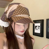DAIIIBABYYY  -  Retro Lace Edge Splicing Printed Triangular Headscarf Caps Women Summer Sunscreen Trendy Atmosphere Casual Versatile Sun Hat