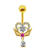 Daiiibabyyy  Y2K Body Jewelry Stainless Steel Wing Heart Belly Button Rings Sexy Accessory Charms Belly Button Ring Shining Crystal Piercing