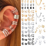 Daiiibabyyy Silver Color Leaves Clip Earrings for Women Men Creative Simple C Ear Cuff Non-Piercing Ear Ear Clip Set Trend Jewelry Gift