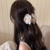 Daiiibabyyy  Elegant Purple Flower Hair Claw for Women Girls Sweet Rose Headwear Back Head Floral Hair Clip Hairpin Fashion Hair Accessories