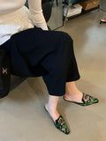 Daiiibabyyy  Spring  Fashion Design Embroidery Pointed Toe Mules Slippers Women Low Heels Comfortable Party Shoes Zapatos De Mujer