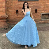DAIIIBABYYY  -  Women Sexy Off Shoulder Backless Lace-up Elegant Party Dresses Summer Sleeveless Slim Solid Fairy Holiday Beach Maxi Dress Robe