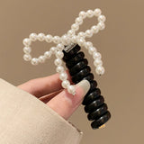 DAIIIBABYYY  -  Fashion Beaded Bow Telephone Wire Hairband Ponytail Braid Elastic Spiral Rubber Band Simple Hair Ties For Girls Hair Accessories