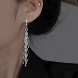 Daiiibabyyy Luxury Version S925 Silver Sparkling Dense Bone Tassel Earrings Women's Simple Silver Color Earrings Party Fine Jewelry Gift
