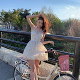 Daiiibabyyy Floral Chiffon V-neck Sling Neck Dress 2024 Summer Little Sexy Princess Dress Fashion Vestidos Elegantes Prom Harajuku Kawaii