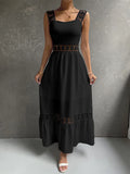 Daiiibabyyy Hollow Out Elegant Dress Women Solid Sexy Midi Dress Female Fashion Square Collar Spaghetti Off Shoulder Boho Beach Dress Summer