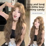 DAIIIBABYYY  -  Bear Soft Candy Women's Middle Parting Lazy Feel Long Curly Hair Wig Linen Brown Full Head Cover Asian Fiber Mechanism Hair