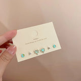 DAIIIBABYYY  -  Y2K Blue Colorful Bow-knot Heart Shape Rhinestone Stud Earrings Set Women Korean Fashion Cute Earring Jewelry brincos