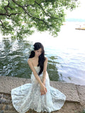 Daiiibabyyy  Korean Maxi Printing Dresses for Women Vestidos De Mujer Slim Waist Temperament Robe Femme Fashion Sexy Summer Slip Dress