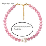 DAIIIBABYYY  -  1pcs/ imitation acrylic Baroque Pearl Pink Opal Necklace fashionable atmosphere Joker short clavicle chain simple and high sense