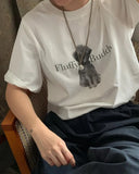 DAIIIBABYYY  -  Korean 2025 Circle Haired Puppy Letter Printed Short Sleeved T-shirt Women Summer New Design Niche Loose Top